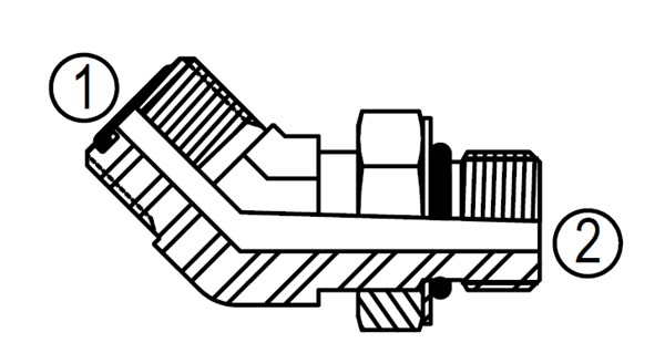MFF6802 Threaded Fitting, ORFS to Metric Adjustable 45° Elbow