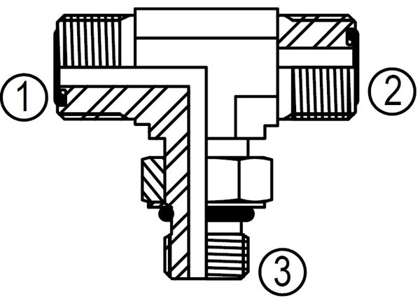 MFF6803 Threaded Fitting, ORFS to Metric Adjustable Branch Tee