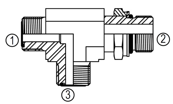 MFF6804 Threaded Fitting, ORFS to Metric Adjustable Run Tee