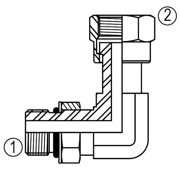 MFF6809 90° STRAIGHT THREAD/FEMALE ORFS SWIVEL ELBOW
